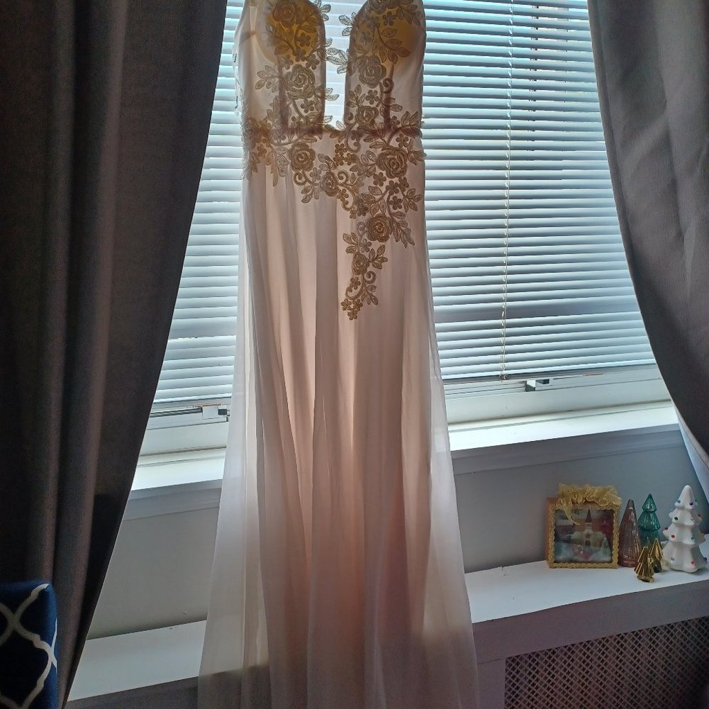 Sheer bodice beach wedding dress